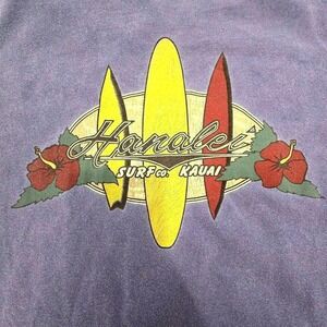 Vintage 90s Blue Hawaii Surf Graphic Tee Men's L Hibiscus Surfboard Retro Shirt